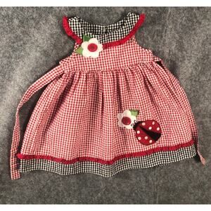 Goodlad Ladybug tie back Dress Red Black Check Size 18 months